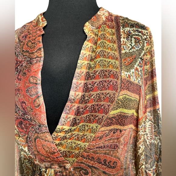 Sundance Silk V Neck Long Sleeved Semi Sheer Top XS Boho Forest Fairy Earthy - Picture 2 of 7